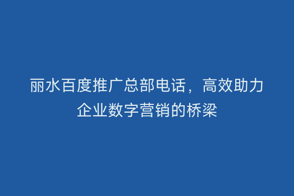 丽水百度推广总部电话,高效助力企业数字营销的桥梁
