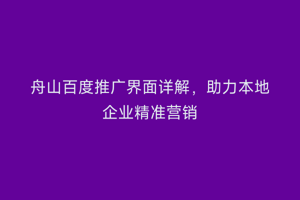 舟山百度推广界面详解,助力本地企业精准营销