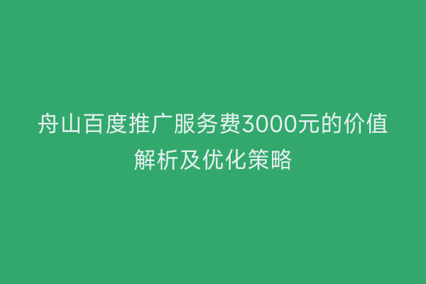 舟山百度推广服务费3000元的价值解析及优化策略