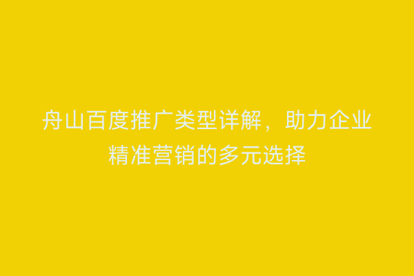 舟山百度推广类型详解,助力企业精准营销的多元选择