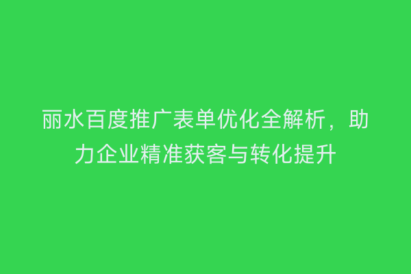 丽水百度推广表单优化全解析,助力企业精准获客与转化提升