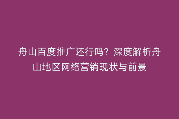 舟山百度推广还行吗?深度解析舟山地区网络营销现状与前景