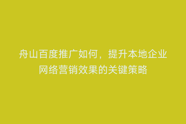 舟山百度推广如何,提升本地企业网络营销效果的关键策略