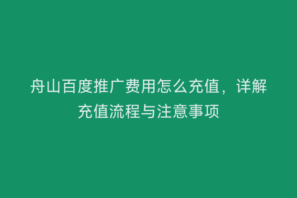 舟山百度推广费用怎么充值,详解充值流程与注意事项