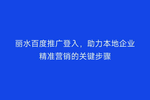 丽水百度推广登入,助力本地企业精准营销的关键步骤