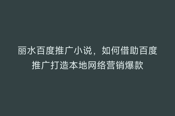 丽水百度推广小说,如何借助百度推广打造本地网络营销爆款