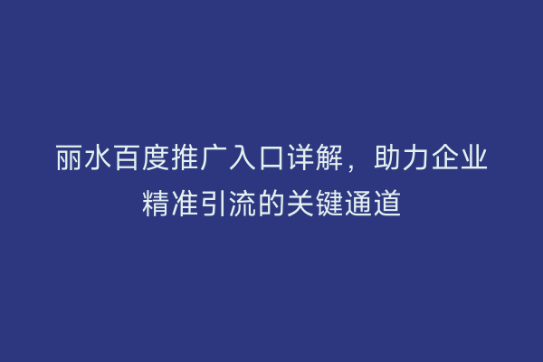 丽水百度推广入口详解,助力企业精准引流的关键通道