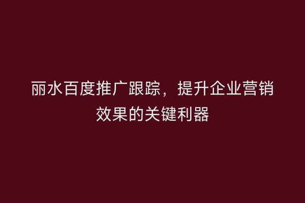丽水百度推广跟踪，提升企业营销效果的关键利器