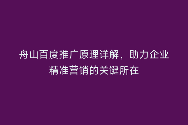 舟山百度推广原理详解,助力企业精准营销的关键所在