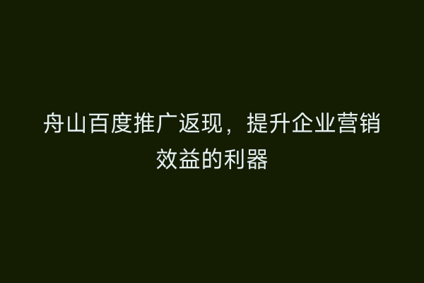舟山百度推广返现,提升企业营销效益的利器