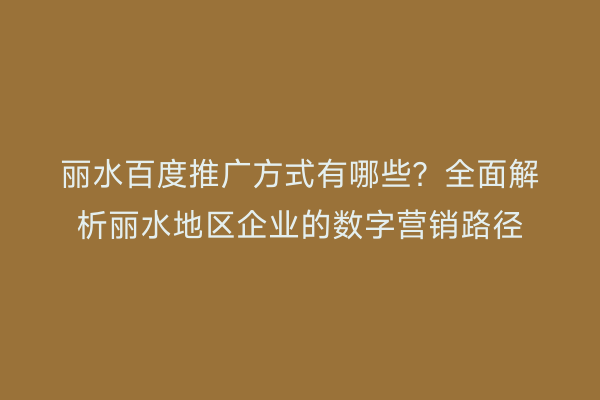 丽水百度推广方式有哪些?全面解析丽水地区企业的数字营销路径