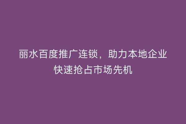 丽水百度推广连锁,助力本地企业快速抢占市场先机