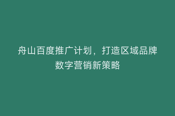 舟山百度推广计划，打造区域品牌数字营销新策略