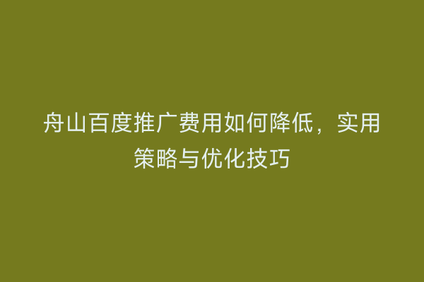 舟山百度推广费用如何降低，实用策略与优化技巧