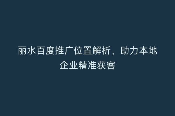 丽水百度推广位置解析,助力本地企业精准获客