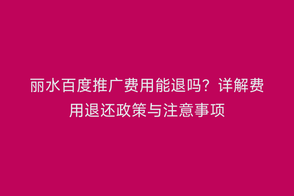 丽水百度推广费用能退吗?详解费用退还政策与注意事项