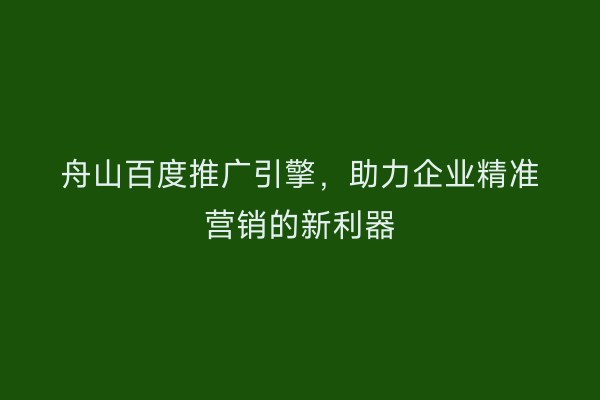 舟山百度推广引擎，助力企业精准营销的新利器