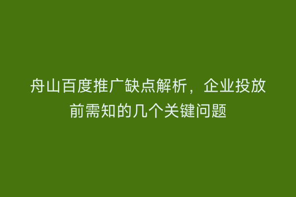 舟山百度推广缺点解析，企业投放前需知的几个关键问题