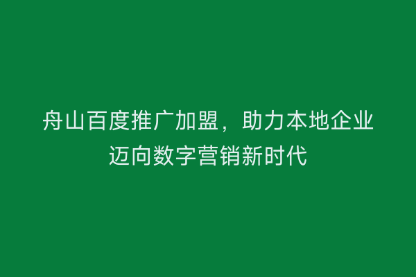 舟山百度推广加盟,助力本地企业迈向数字营销新时代