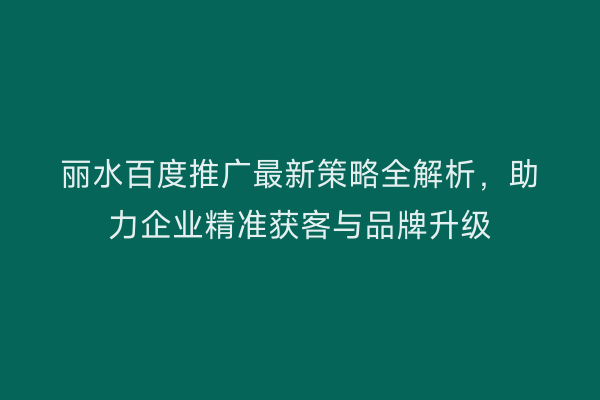 丽水百度推广最新策略全解析,助力企业精准获客与品牌升级