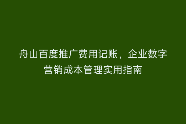 舟山百度推广费用记账,企业数字营销成本管理实用指南