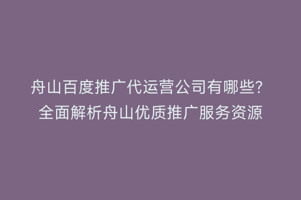 舟山百度推广代运营公司有哪些?全面解析舟山优质推广服务资源