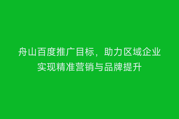 舟山百度推广目标,助力区域企业实现精准营销与品牌提升