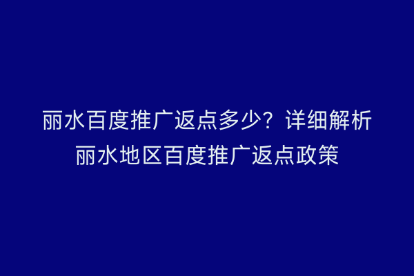 丽水百度推广返点多少?详细解析丽水地区百度推广返点政策