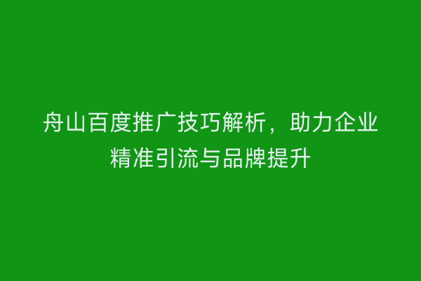 舟山百度推广技巧解析,助力企业精准引流与品牌提升
