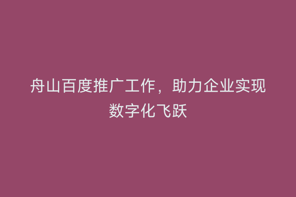 舟山百度推广工作，助力企业实现数字化飞跃