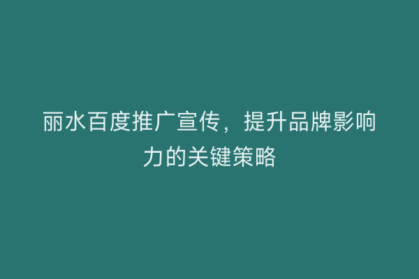 丽水百度推广宣传,提升品牌影响力的关键策略