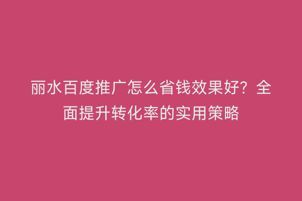 丽水百度推广怎么省钱效果好?全面提升转化率的实用策略