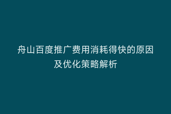 舟山百度推广费用消耗得快的原因及优化策略解析