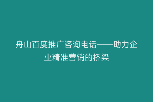 舟山百度推广咨询电话——助力企业精准营销的桥梁