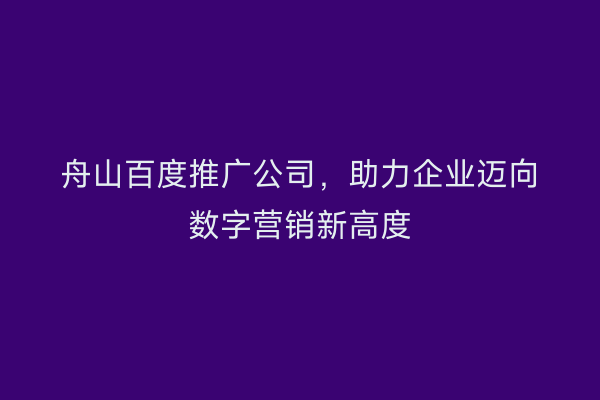舟山百度推广公司,助力企业迈向数字营销新高度
