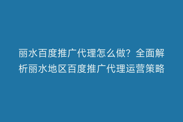 丽水百度推广代理怎么做？全面解析丽水地区百度推广代理运营策略