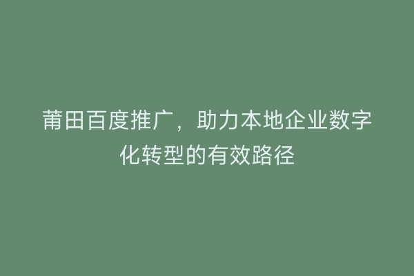 莆田百度推广，助力本地企业数字化转型的有效路径