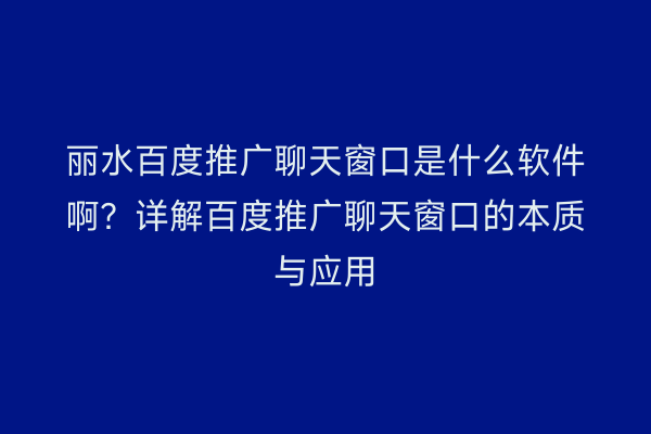 丽水百度推广聊天窗口是什么软件啊?详解百度推广聊天窗口的本质与应用