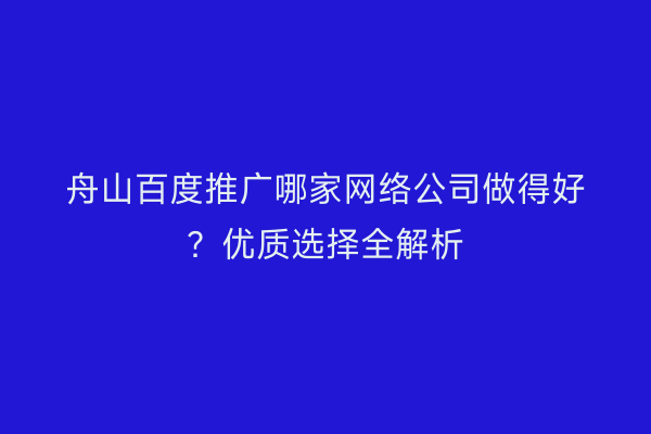 舟山百度推广哪家网络公司做得好?优质选择全解析