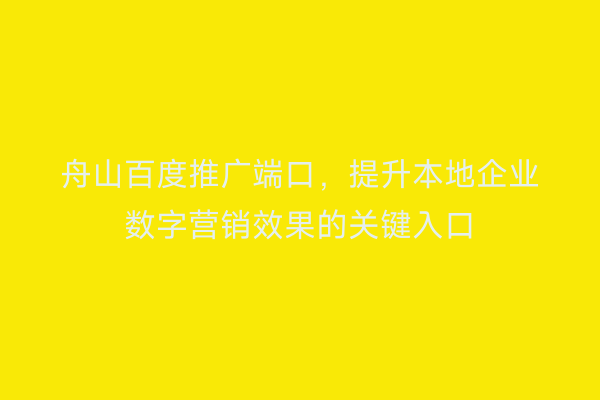 舟山百度推广端口,提升本地企业数字营销效果的关键入口
