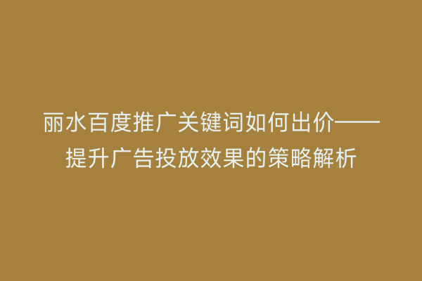 丽水百度推广关键词如何出价——提升广告投放效果的策略解析