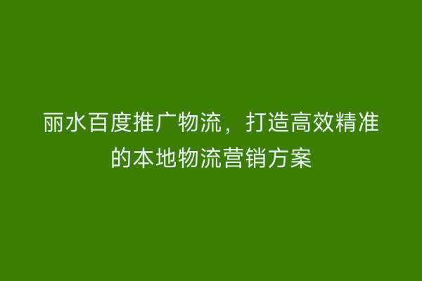 丽水百度推广物流,打造高效精准的本地物流营销方案