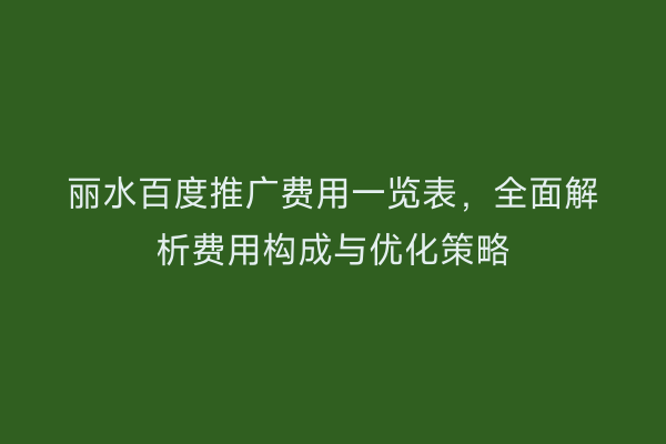 丽水百度推广费用一览表，全面解析费用构成与优化策略