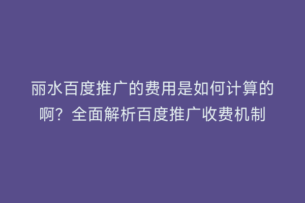 丽水百度推广的费用是如何计算的啊?全面解析百度推广收费机制