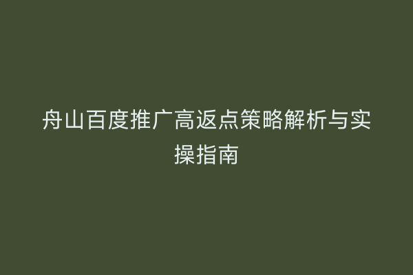 舟山百度推广高返点策略解析与实操指南