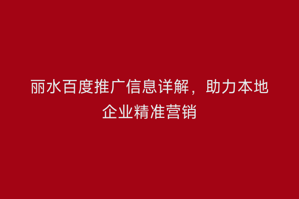 丽水百度推广信息详解,助力本地企业精准营销