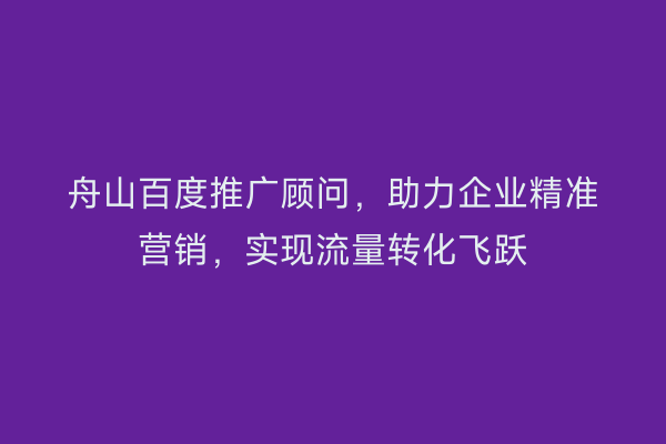 舟山百度推广顾问，助力企业精准营销，实现流量转化飞跃