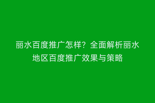 丽水百度推广怎样?全面解析丽水地区百度推广效果与策略