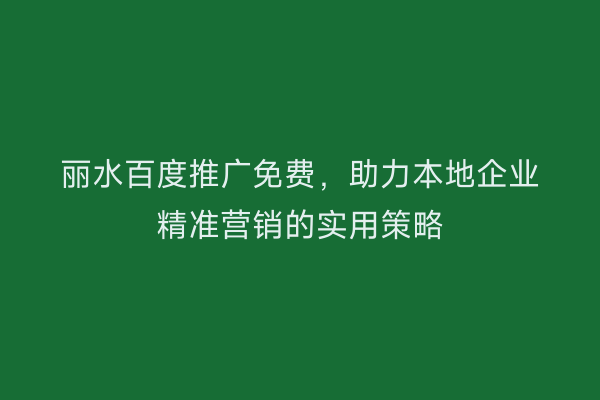 丽水百度推广免费，助力本地企业精准营销的实用策略