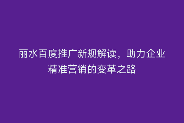 丽水百度推广新规解读,助力企业精准营销的变革之路
